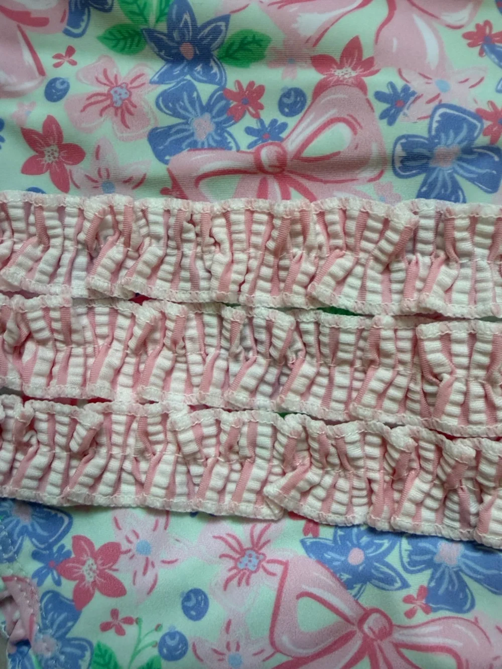 NWT RuffleButts Pastel Bow Blooms Long-Sleeve Rashguard Swimsuit Girls 3-6M